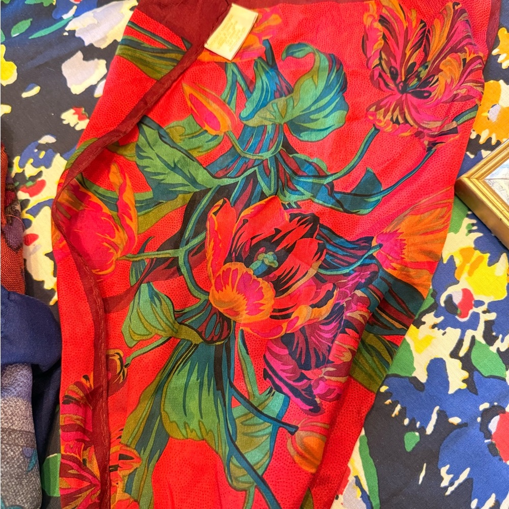 Silk Vibrant Red Floral Scarf